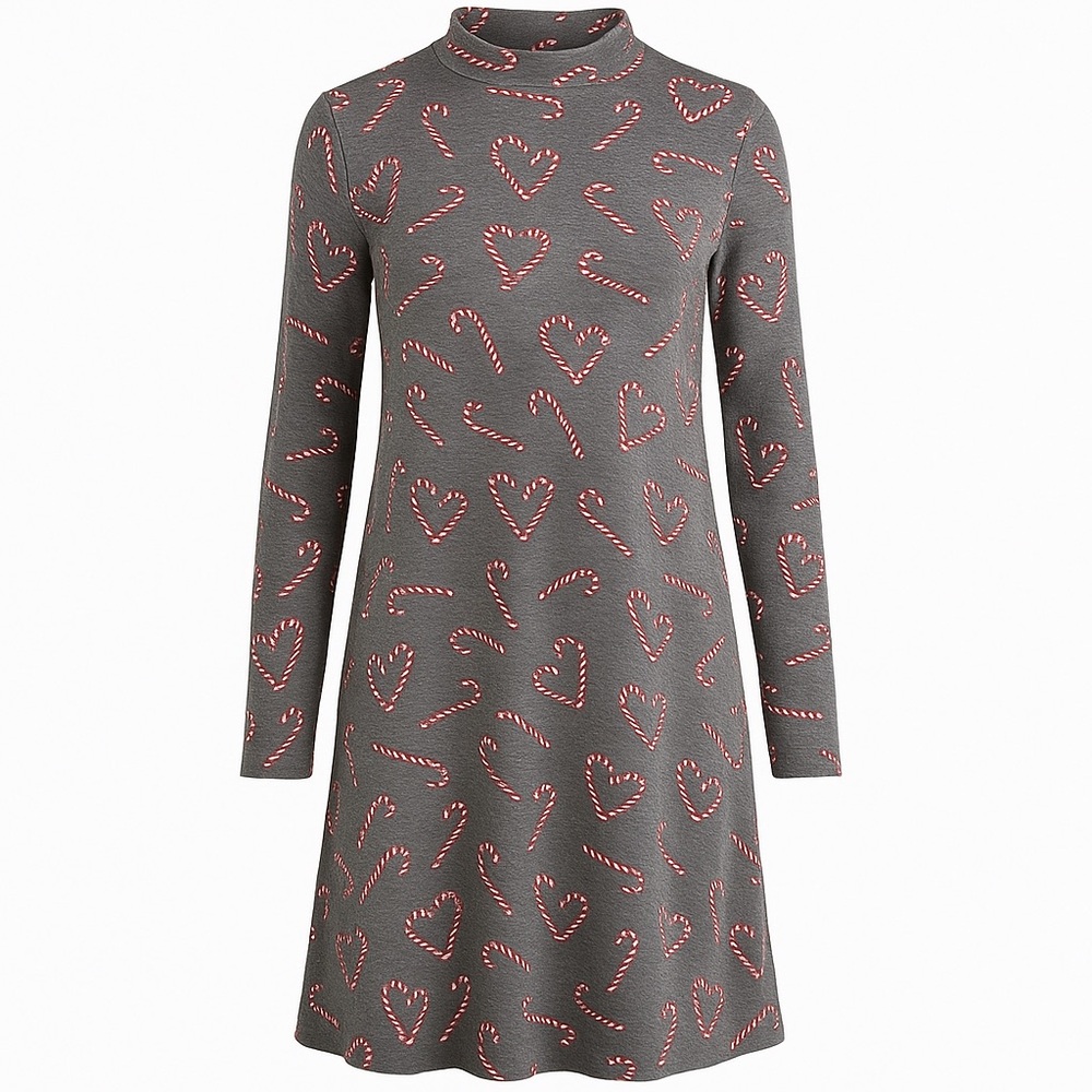 Christmas Holiday Party Fun‎ Gray Dress Ugly Sweater Small Candy Canes Office
